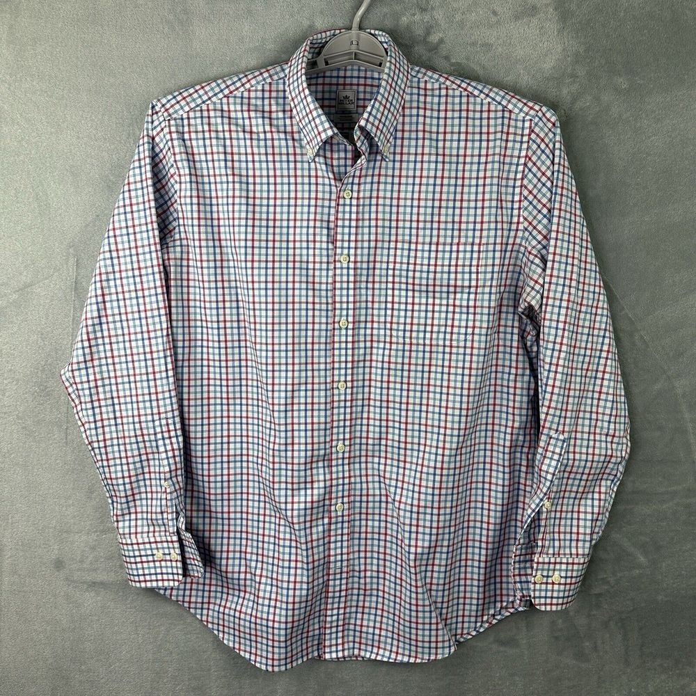 Peter Millar Crown Crafted Men's XL White Check Button Up Long Sleeve‎ Shirt